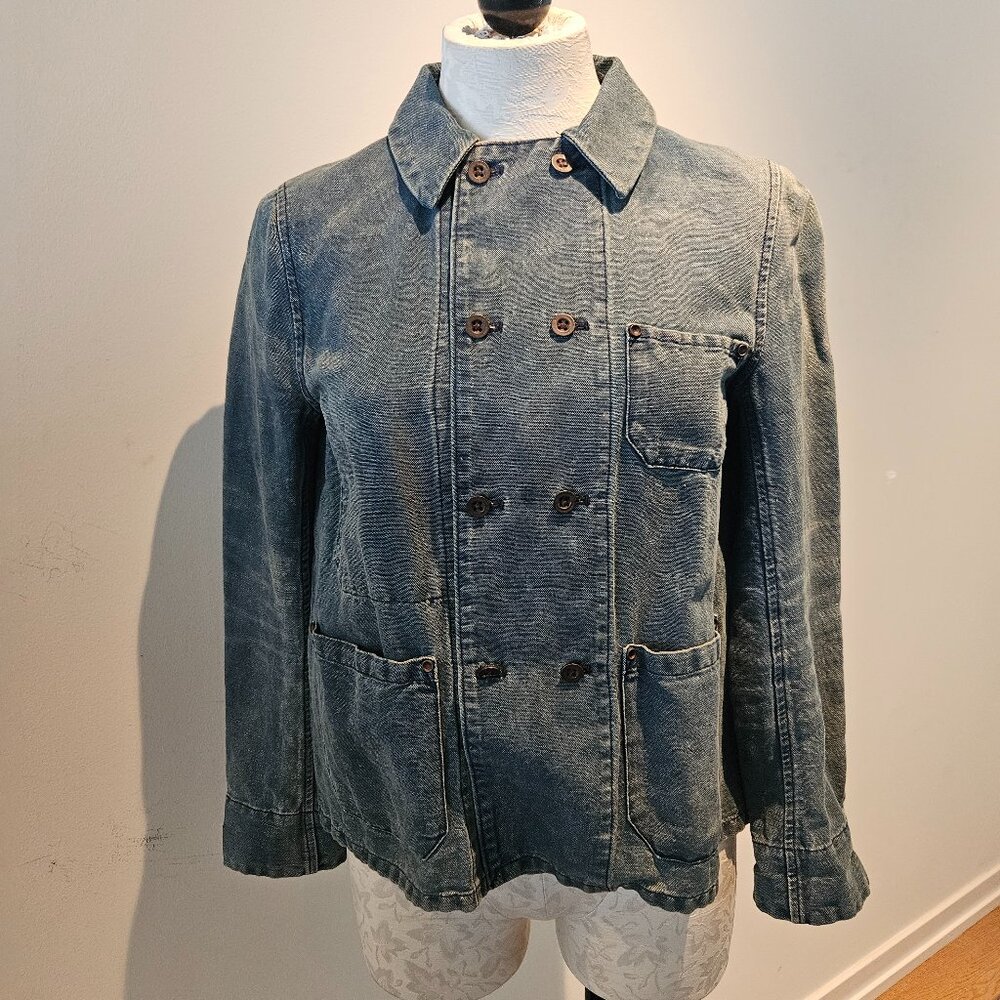 NWOT Ralph Lauren Linen Blend Double Breasted Distressed Denim Jacket, XS